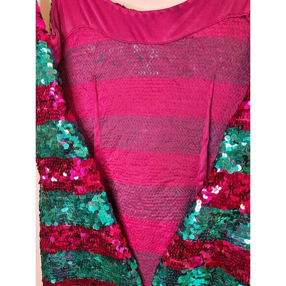 Vintage 80’s Nadine Teal & Hot Pink Beaded Sequin Mini Party Dress Size Small - Picture 7 of 9